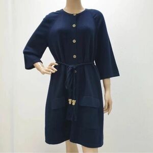 Chanel   Navy Blue Belted Cashmere Dress